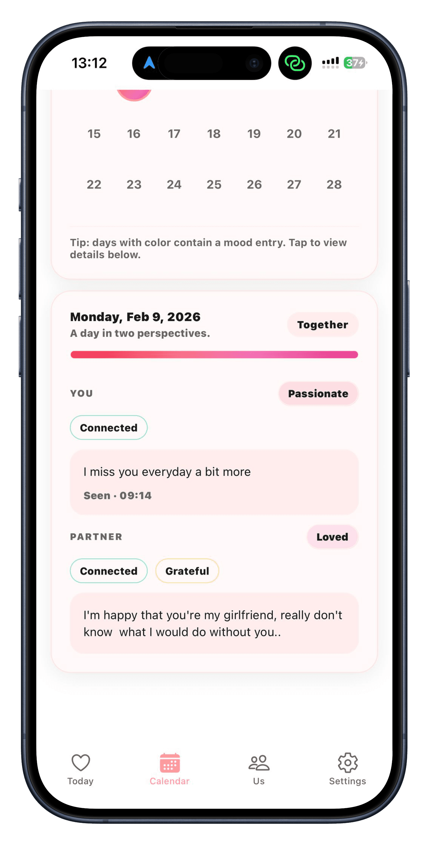 Smart notifications showing partner activity alerts and daily reminders